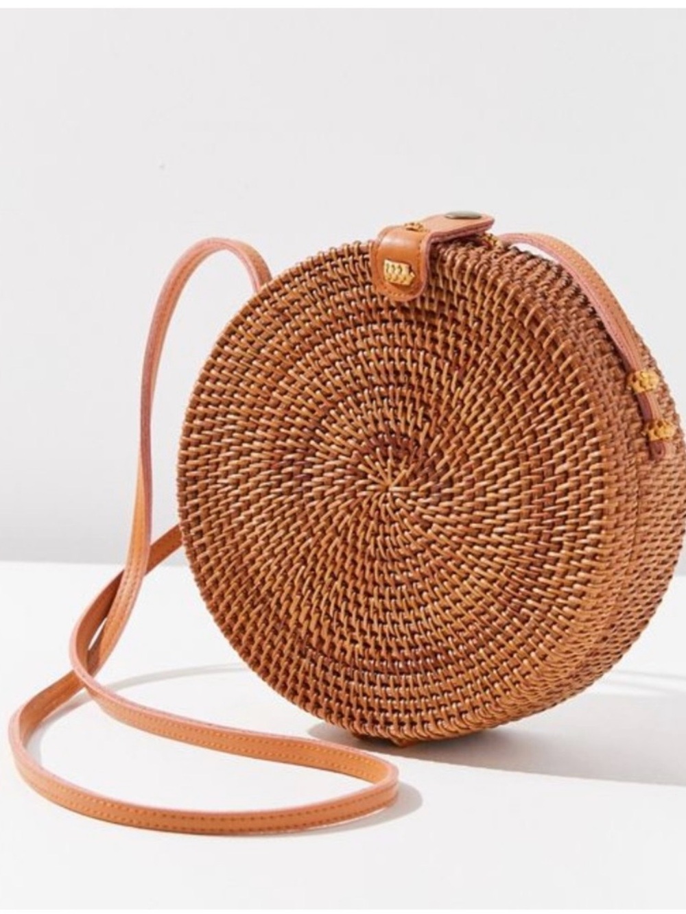Woven Round Crossbody Bag in Tan